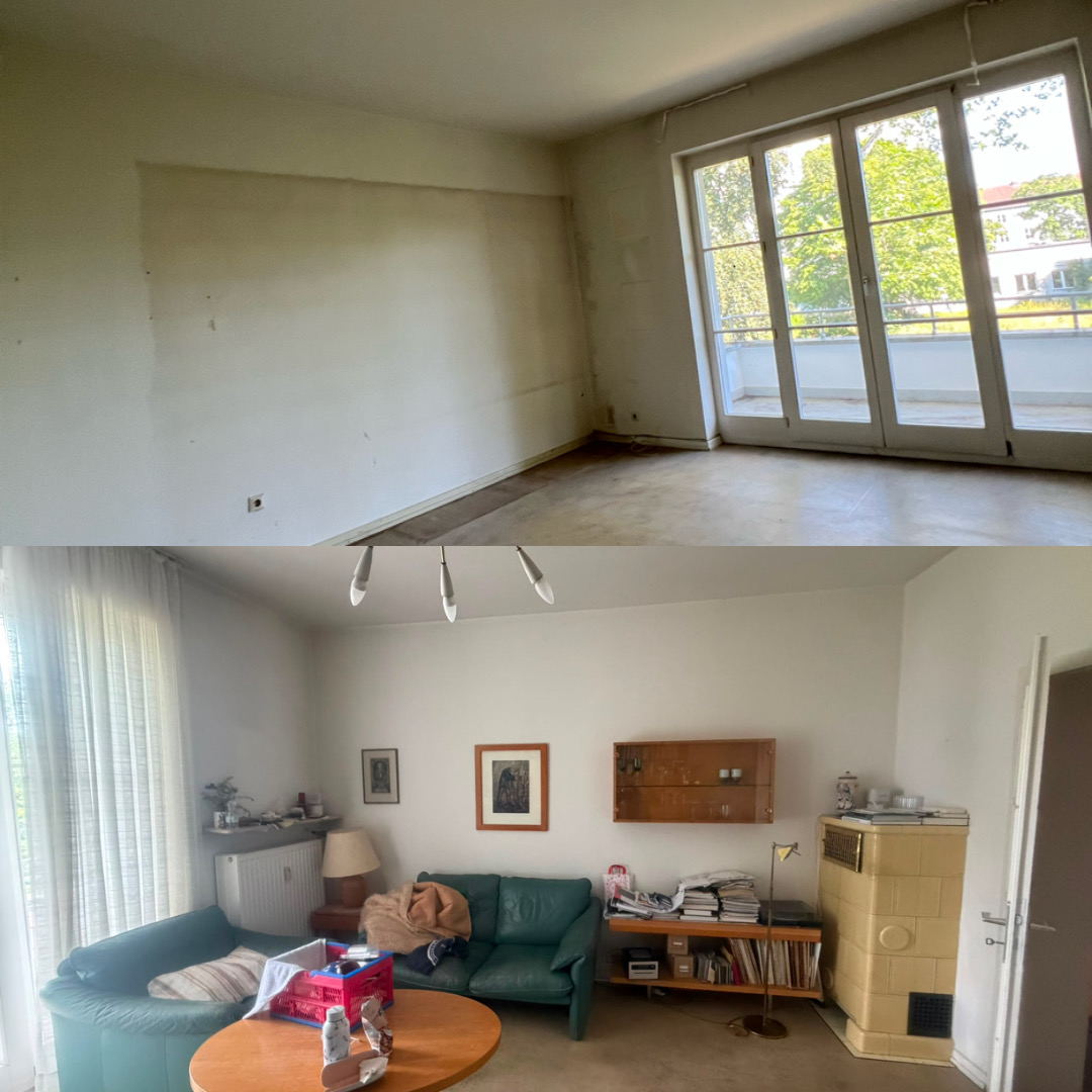 Vorher / Nachher: Wohnzimmer mit Balkon